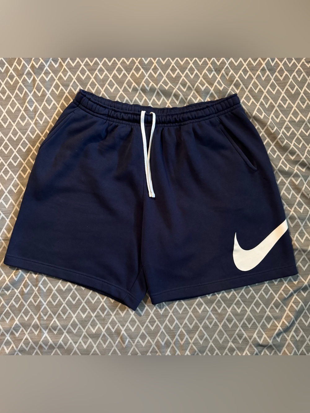 Nike Men Navy Athletic Shorts with White Swoosh